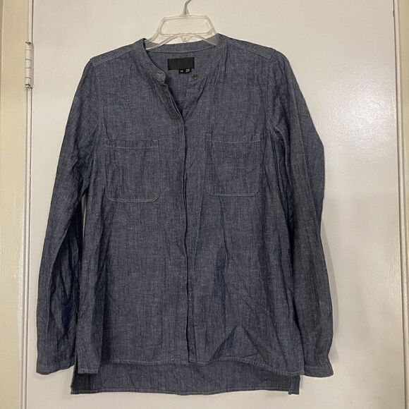 Vince. Patch Pocket Shirt Blue Rinse Button down Chambray Mandarin Collar XS - Picture 2 of 7